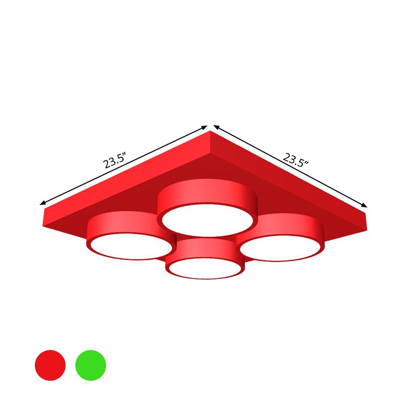 Kids Building Block Flush Mount Fixture Metal 16"/19.5"/23.5" W LED Nursery Ceiling Lamp in Red/Green, White Light