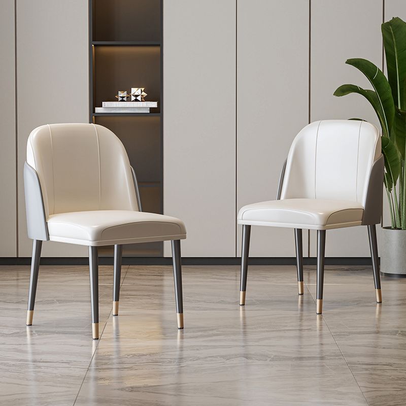 Scandinavian Style Leather Dining Chairs Solid Back Armless Dining Chair
