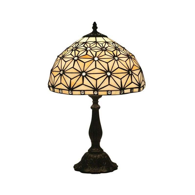 Mediterranean Dragonfly/Star/Tulip Nightstand Lamp Single Head Stained Glass Table Light in Bronze for Bedside