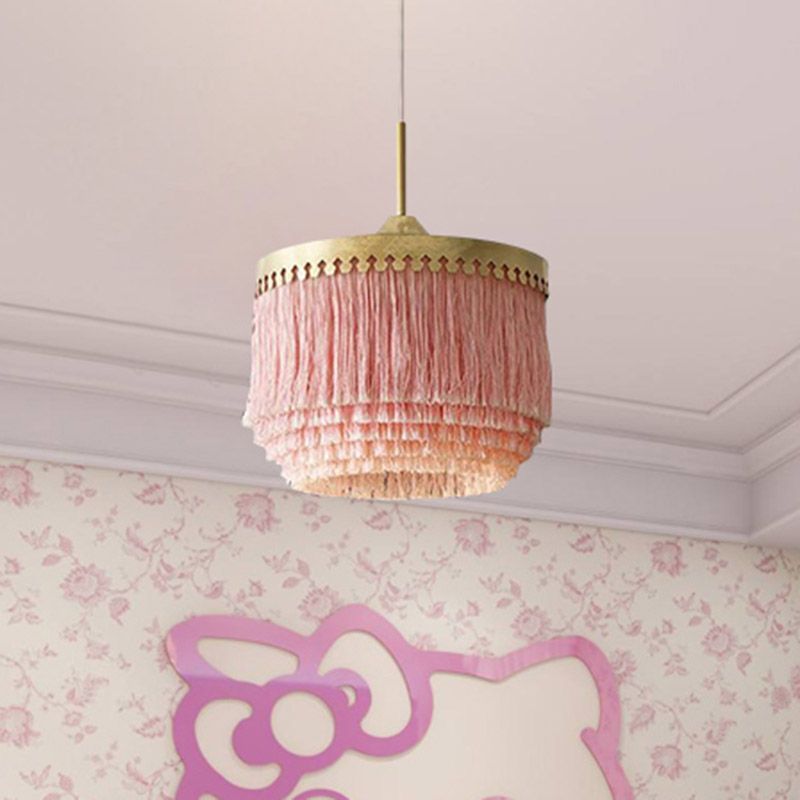 Single Pendant Light Minimalism Round Shade Fringe Suspension Light Fixture in Gold