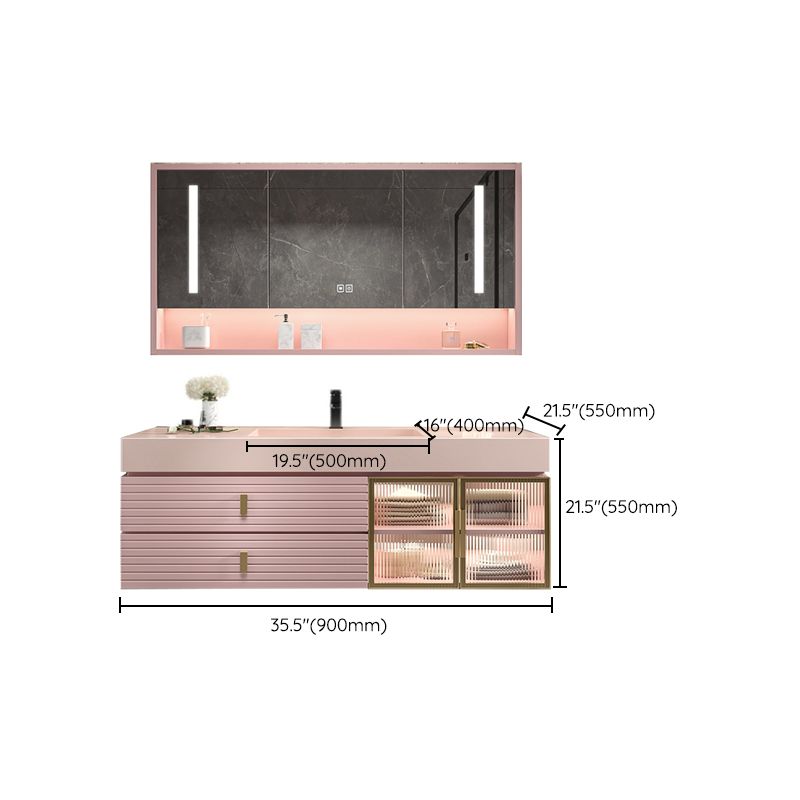 Contemporary Sink Cabinet Mirror Cabinet Bathroom Vanity Cabinet in Pink
