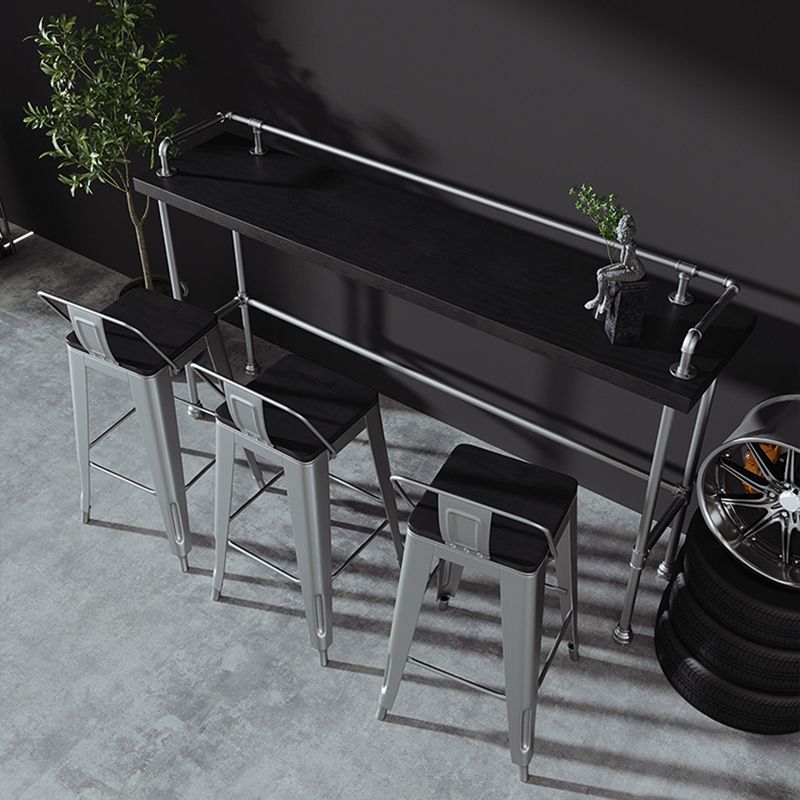 Industrial Black Wood Bar Table with Rectangle Table Top Silver Trestle Table - 42" H