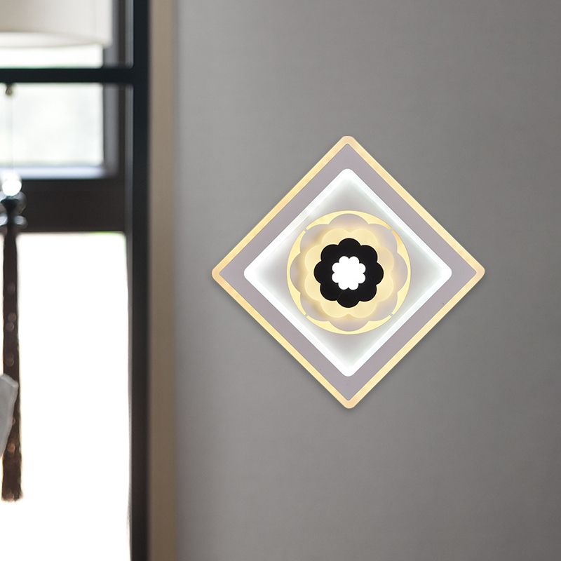 Rhombus Sconce Light Aymat Minimal Acrylique Salle Salle LED Éclairage mural LED avec motif de floraison en blanc et noir