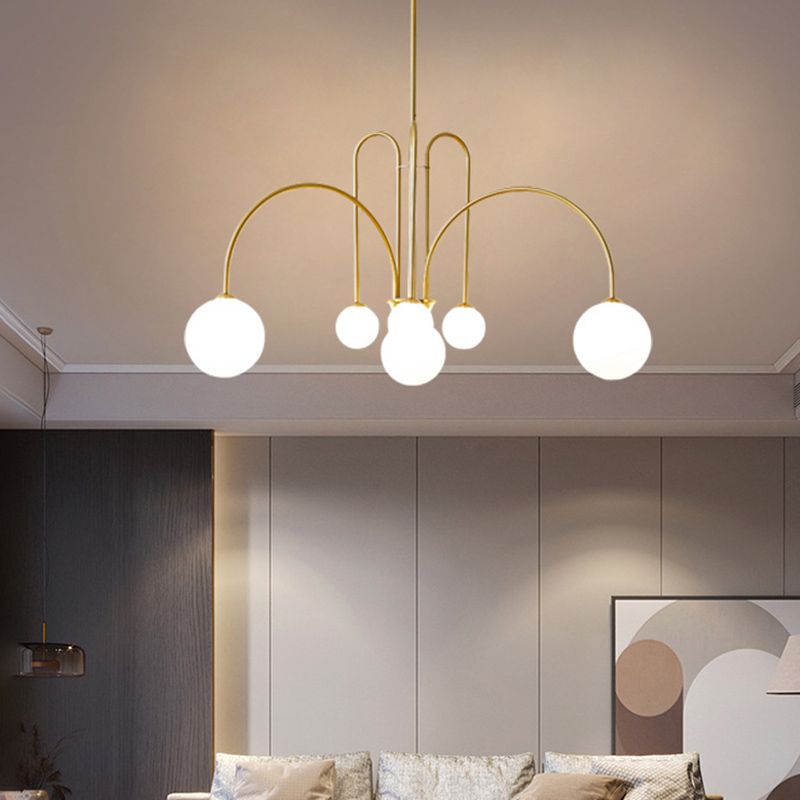 Witte glazen bal schaduw kroonluchter licht 6 lichten metaal minimalisme moderne stijl hangende lamp voor woonkamer