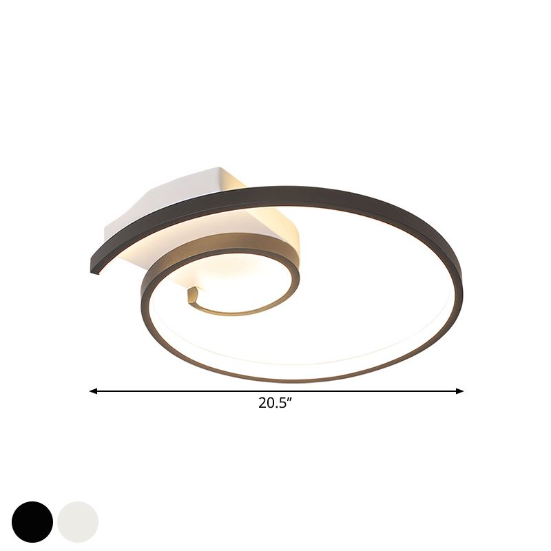 Lámpara empotrada LED rizada, iluminación de techo minimalista de metal blanco/negro con luz blanca/cálida, 16,5"/20,5" de ancho
