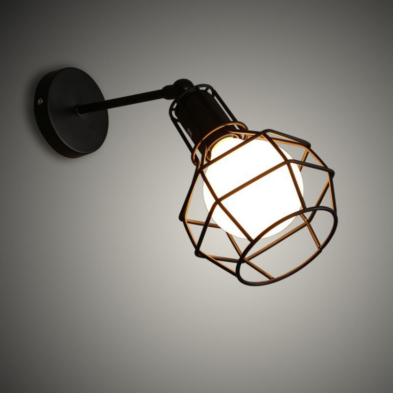 Diamond Cage Wall Mount Lamp 1-Light Vintage Black Wall Lighting Fixture for Hallway