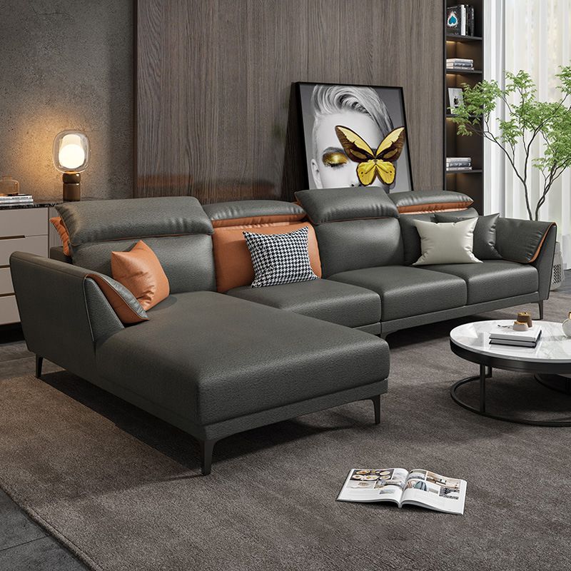 Contemporary Faux Leather Sectional with Pillow Back for 4 People
