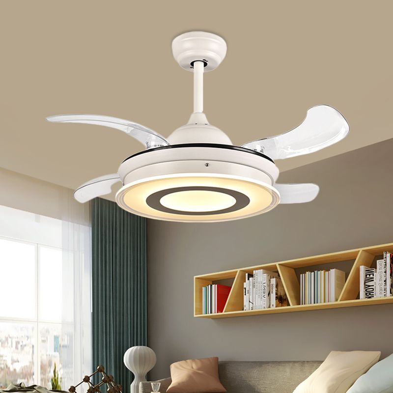 Acrílico Círculo colgante de colgante Luz modernismo LED Sala de estar Semi Flush Mounting en blanco con 4 cuchillas transparentes, 36 "de ancho