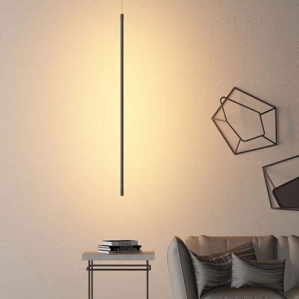 Luce di illuminazione a sospensione in metallo lineare Lampada sospensione a soffitto nera a LED contemporanea