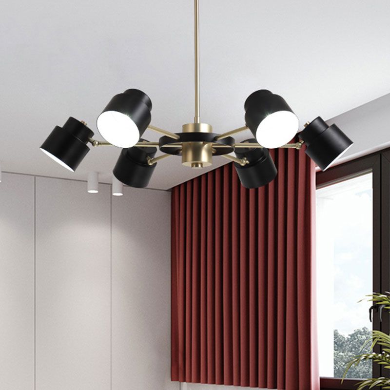 Drum Metallic Ceiling Chandelier Modernism 6 Lights Black/White and Gold Radial Pendant Light Kit