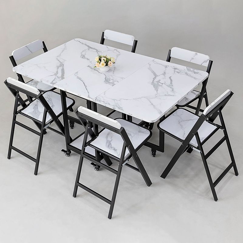 Contemporary Style Sintered Stone Dining Table with Removable Leaf and Trestle Base