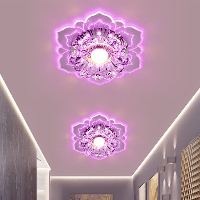 Crystal Flower Shaped LED Flush Mount Modern Clear Flushmount Ceiling Light for Entryway