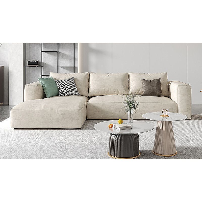 Square Arm Cream Cushion Back Sectional Contemporary Stain-Resistant Sofa
