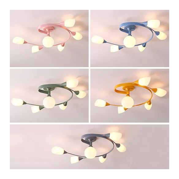 Macaron Twist braccio soffitto Light Opal Glass e Metal Semi Flushmount Light for Kitchen