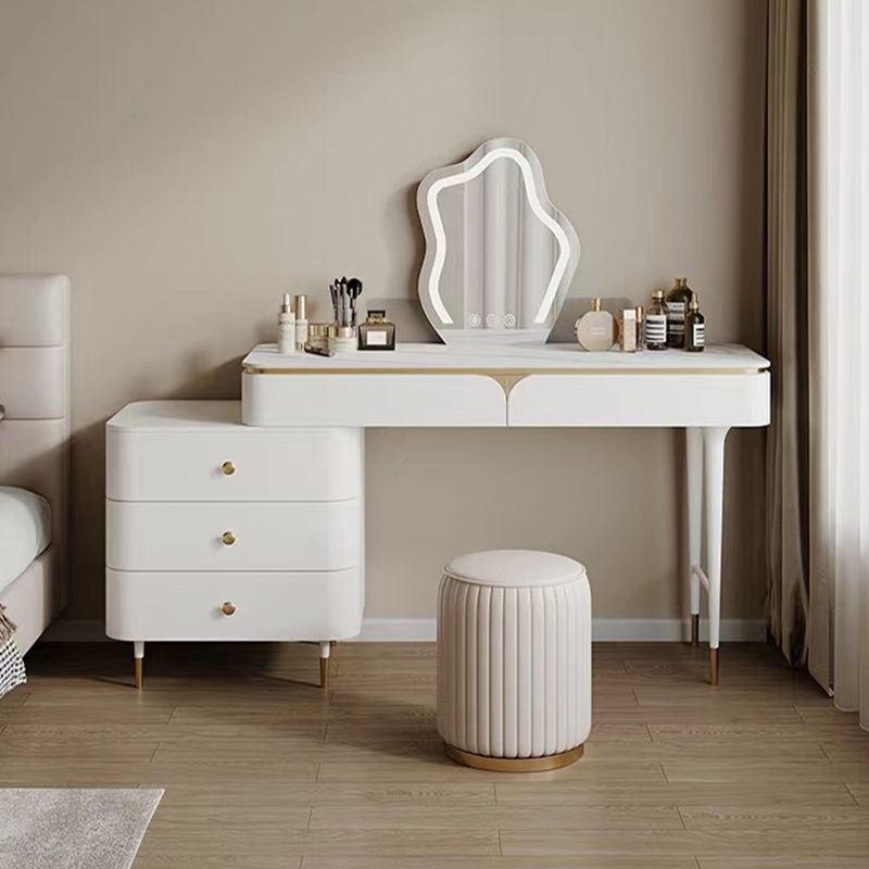 White Dressing Table Standing Vanity Set with Makeup Table and Stool