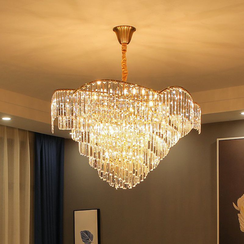 Gold Finish Conical Suspension Light Minimalism Prismatic Crystal Chandelier for Living Room