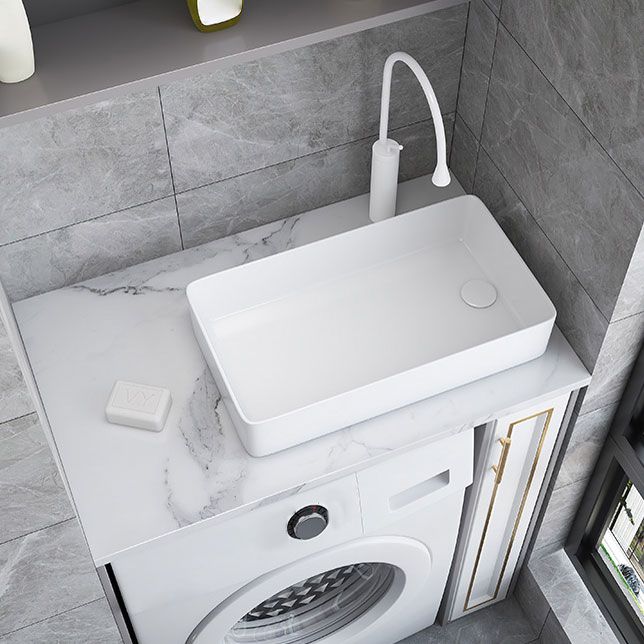 Modern Bathroom Sink White Ceramic Rectangular Bathroom Vessel Sink