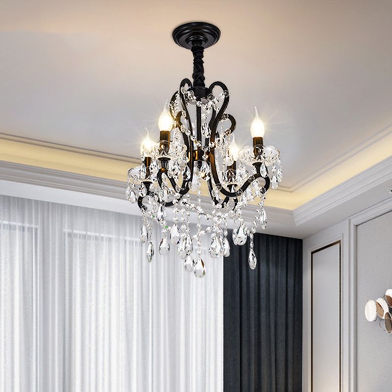 4/5 Lights Crystal Stands Chandelier Light Modern Black Bedroom Swag Hanging Ceiling Fixture