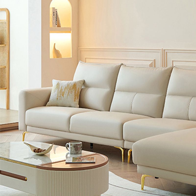 Contemporary Faux Leather Sewn Pillow Back Square Arm Sofa For Living Room