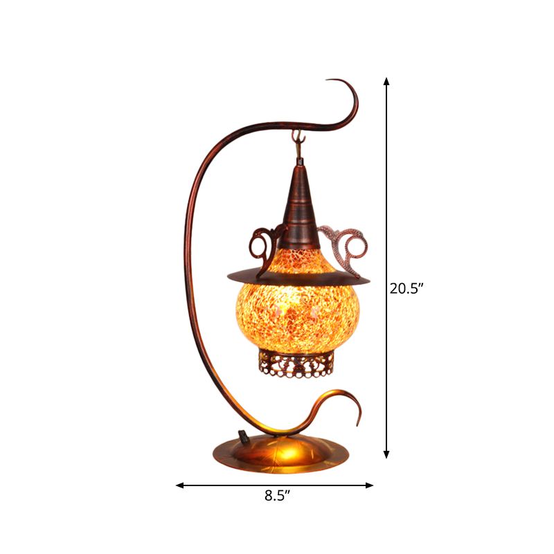 Poêle Night Night Night Art Deco Glass orange 1 lampe de table légère avec bras bouclé