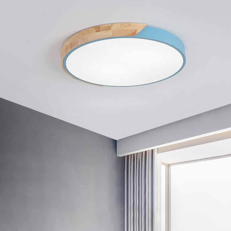 Plafonnier LED de forme ronde macaron fer moderne 1 lumière encastré pour salon