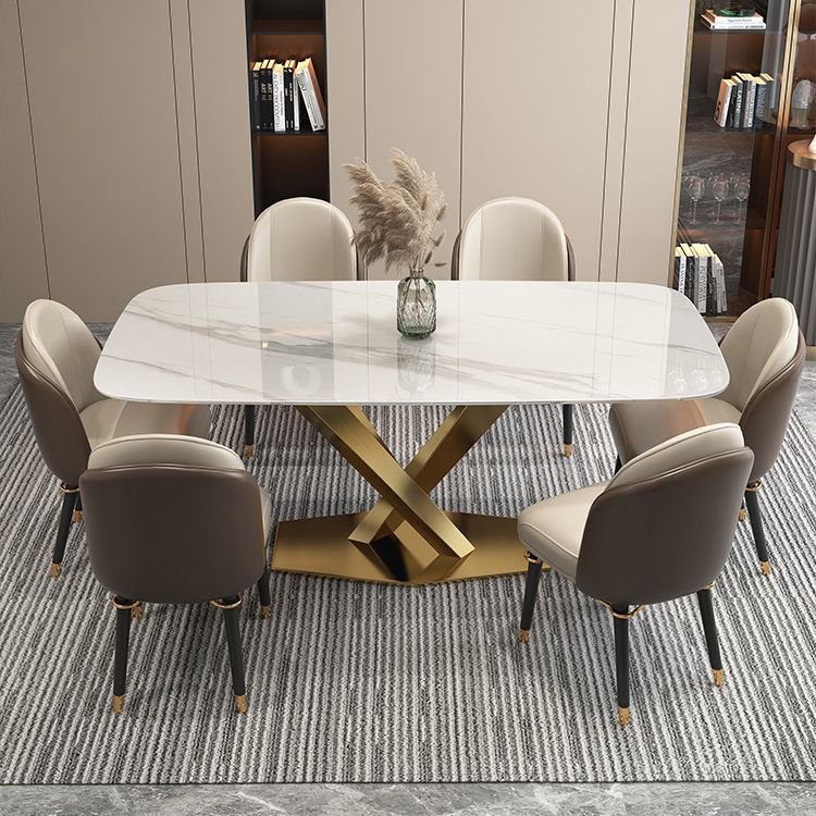 Contemporary Dining Set Rectangular Dining Table with X-shaped Metal Shelf