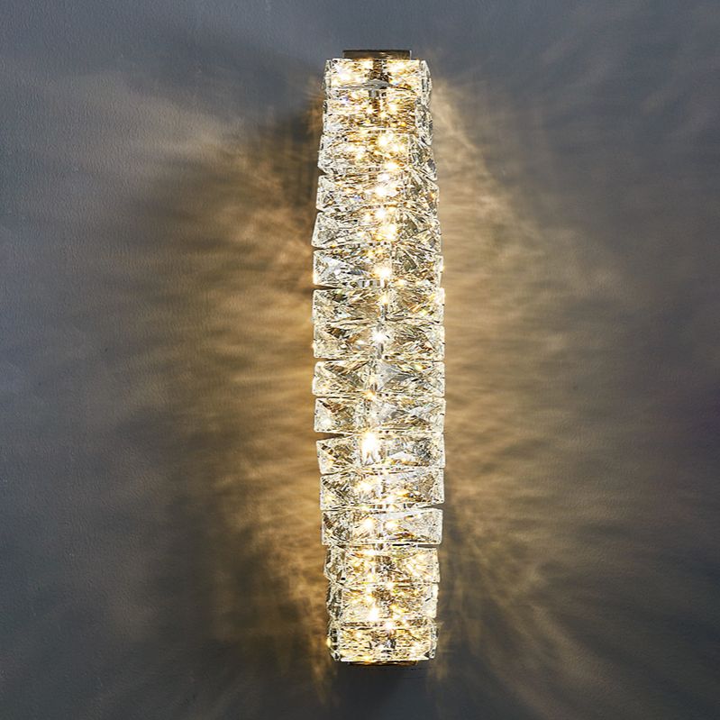 Modern Style Metal Wall Light Geometric Wall Sconce with Crystal for Living Room