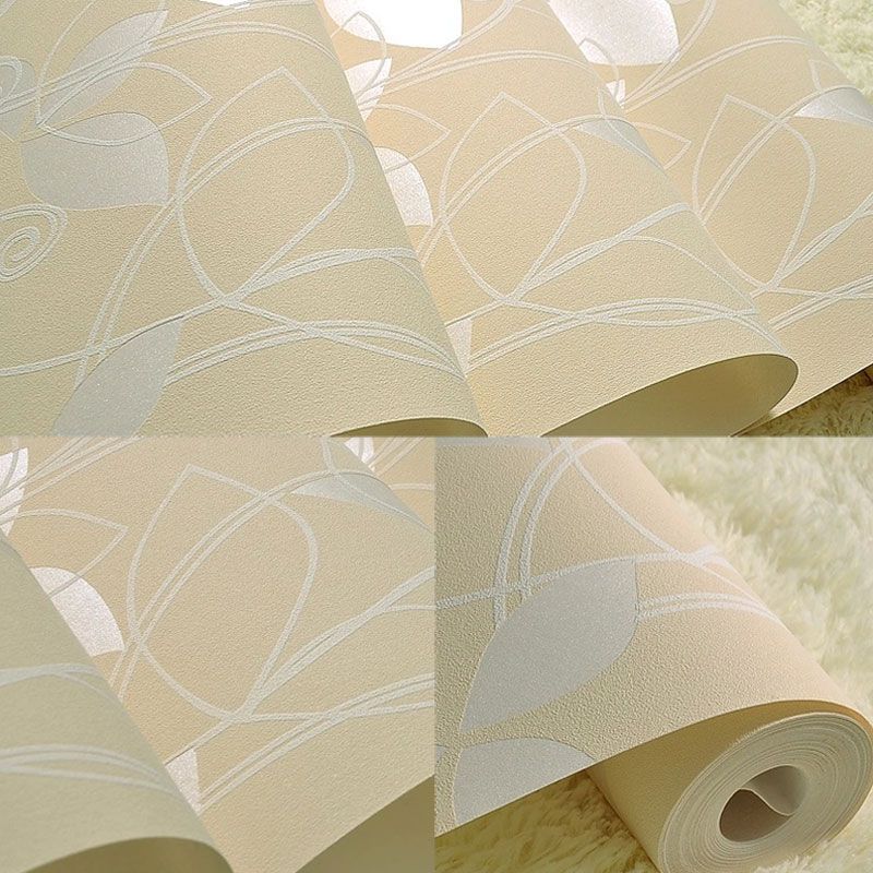 Non-Pasted Wallpaper Roll with Pastel Yellow Botanical Leaf, 33-foot x 20.5-inch