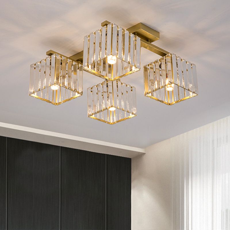 Artistic Square Flush Light Tri-Prism Crystal Living Room Flush Ceiling Light Fixture