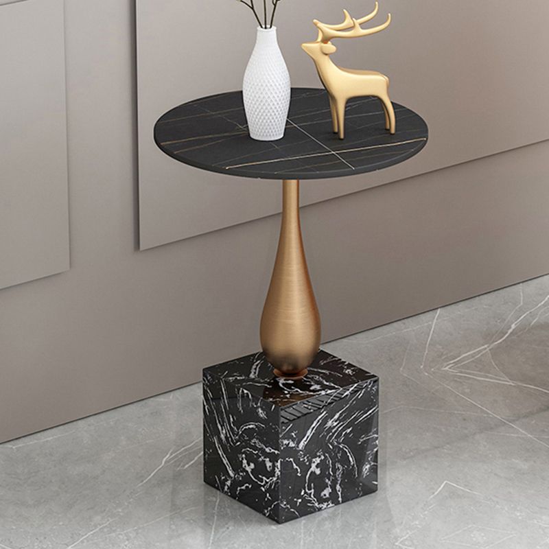 Modern 13.77" Wide End Table Round Stone Top Pedestal Side Table