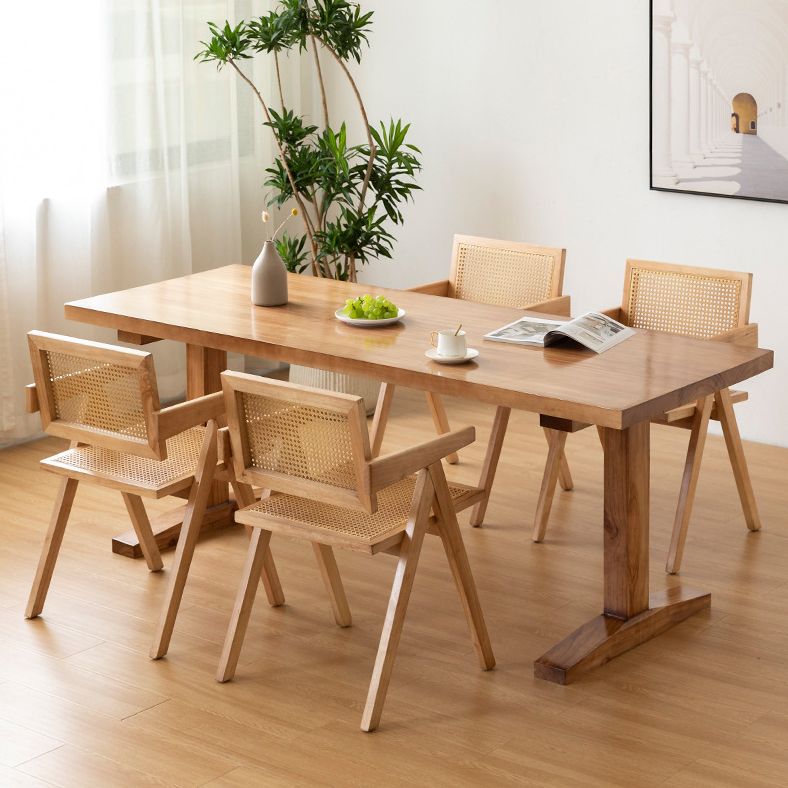 Minimalist Style Solid Wood Dining Set with Traditional Height Table and Double Pedestal Base
