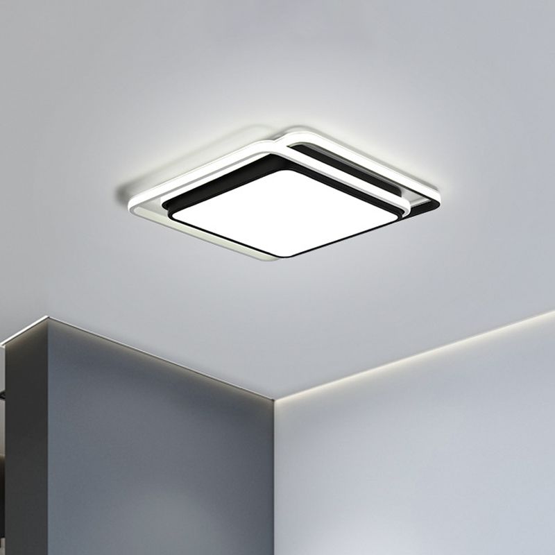 Square Acrylic Ceiling Flush Mount Minimalist Black/White LED Flushmount Lighting in Warm/White/3 Color Light for Hotel