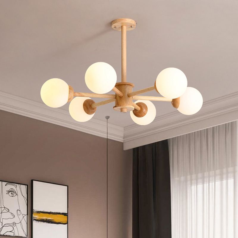 Globe Chandelier Light Fixtures Modern Multi-Head Beige Chandelier Lamp with Glass Shade