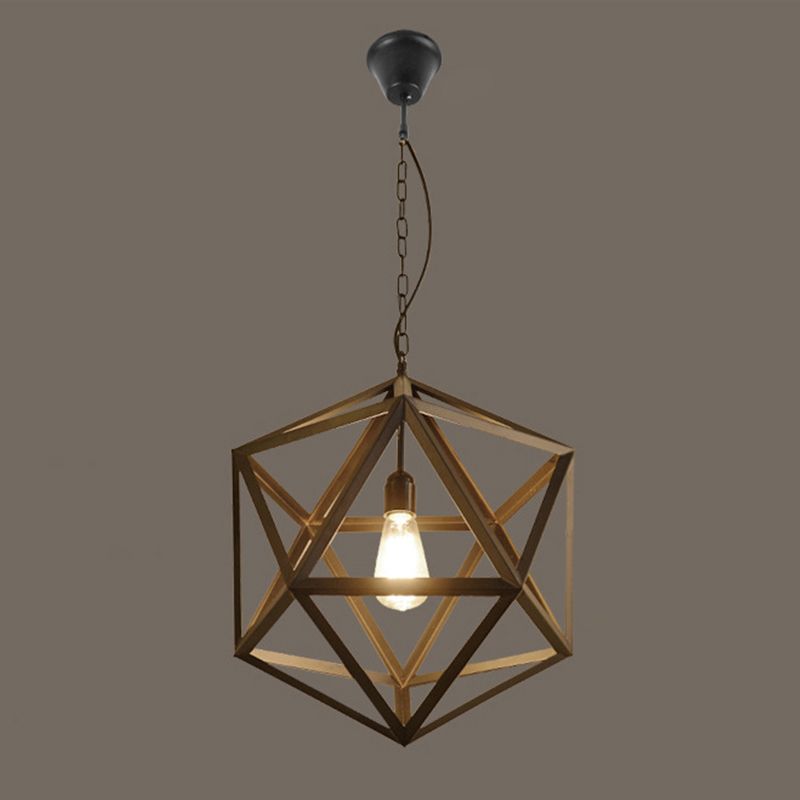Hexahedron Wrought Iron Cage Hanging Light Vintage Industrial Style Lighting Fixture with 31.5" Adjustable Suspended Chain