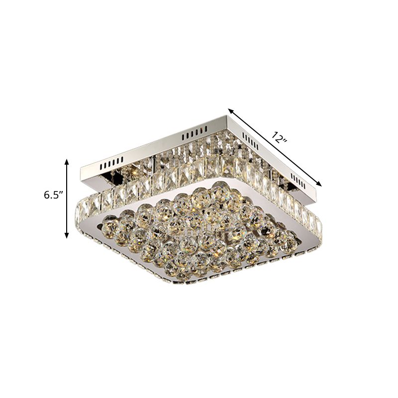 Clear Crystal Ball Square Flush Mount Lampe Minimal Stil LED Korridor Deckenleuchte in Chrome