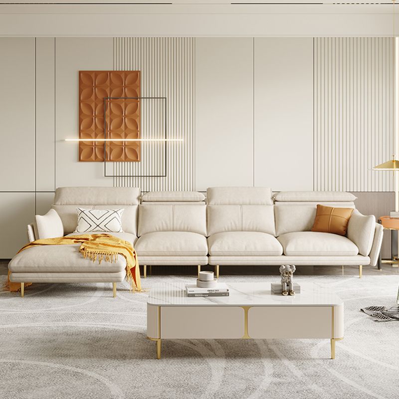 Glam Style 36.22 " H White Faux Leather Flared Arm Sofa & Chaise