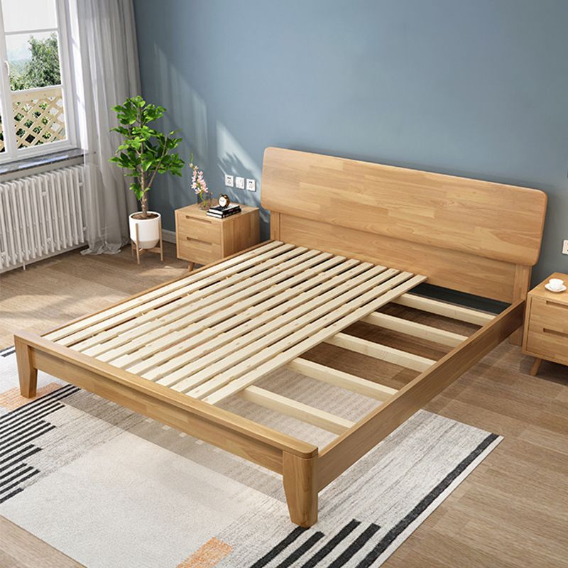 Scandinavian Pine Wood Panel Rectangular with Headboard Bed Frame