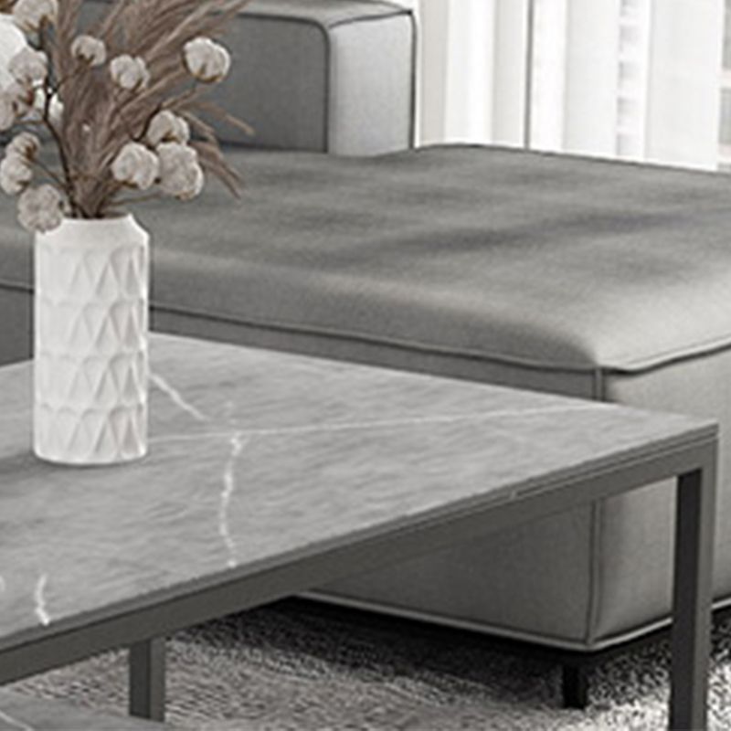Contemporary Cocktail Table with Stone Top and Iron Base and Shelf