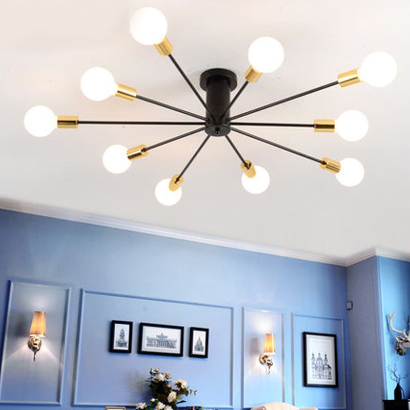 Nordic Metal Sputnik Ceiling Flush Mount Light 5/10 Lights White/Black Bedroom Semi Flush Ceiling Light