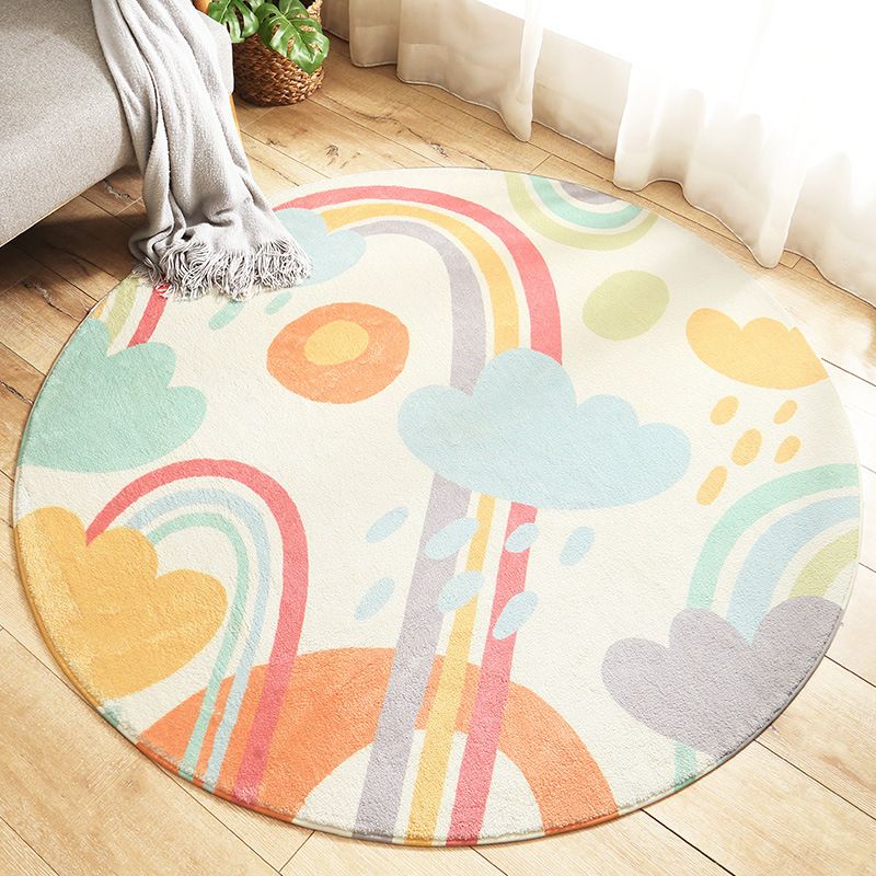 Round Palm Leaves Print Carpet Polyester Modern Indoor Rug Non-Slip Backing Carpet for Living Room