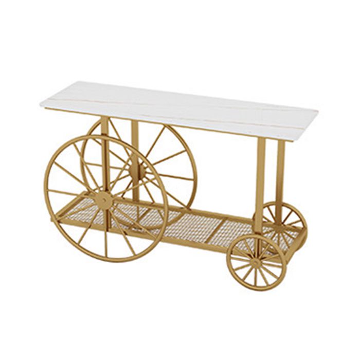 Contemporary Iron Console Sofa Table Rectangle Marble Accent Table with Shelf for Hall