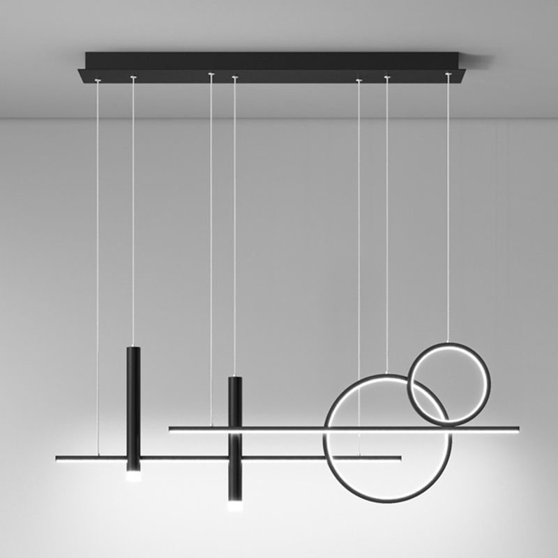 Black Restaurant LED Island Light in Modern Luxury Style Wrought Iron Linear Pendant Light with Acrylic Shade