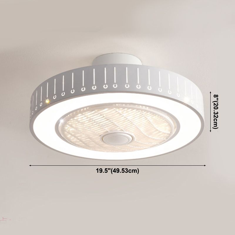 Trommelförmige Schlafzimmer Lüfterlampe Metall Nordic Style LED Semi Flush Deckenleuchte in Weiß