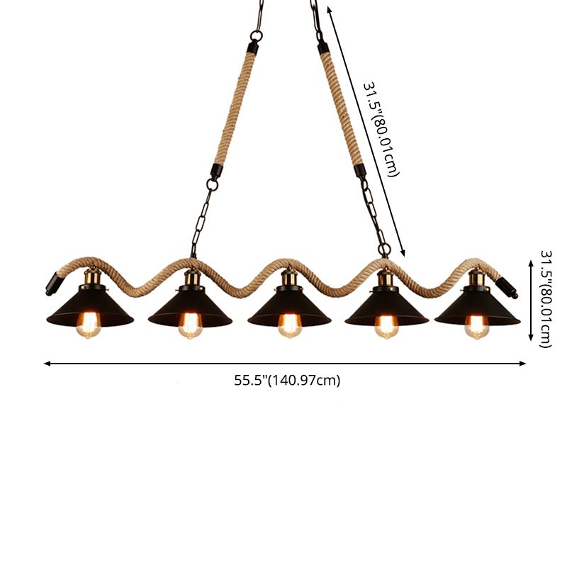Black Exposed Bulb Island Penderant Light in Industrial Retro Style Stiil Light Light con corda di canapa