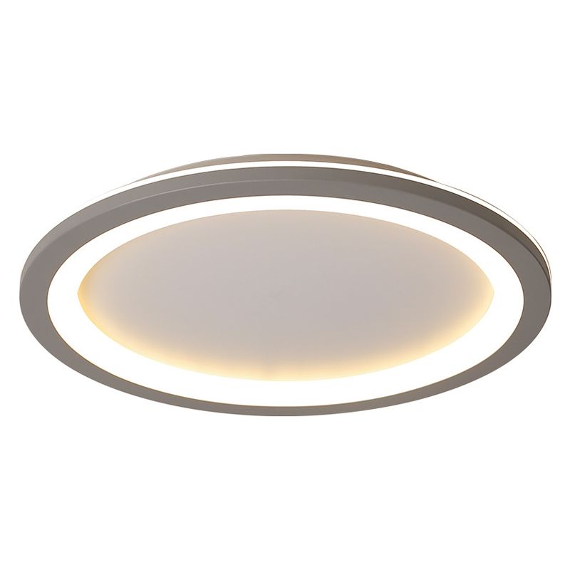 Circle Flush Mount Light Minimalist Metal LED Grey Light with Acrylic Diffuser in White/Warm Light, 10"/14.5"/19" Wide