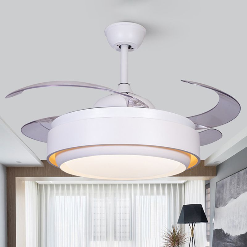 42 "brede acryl Wit semi -spoeling Mount Circle LED Hedendaagse 4 Blades ventilatorverlichting voor slaapkamer, op afstand/muurbediening
