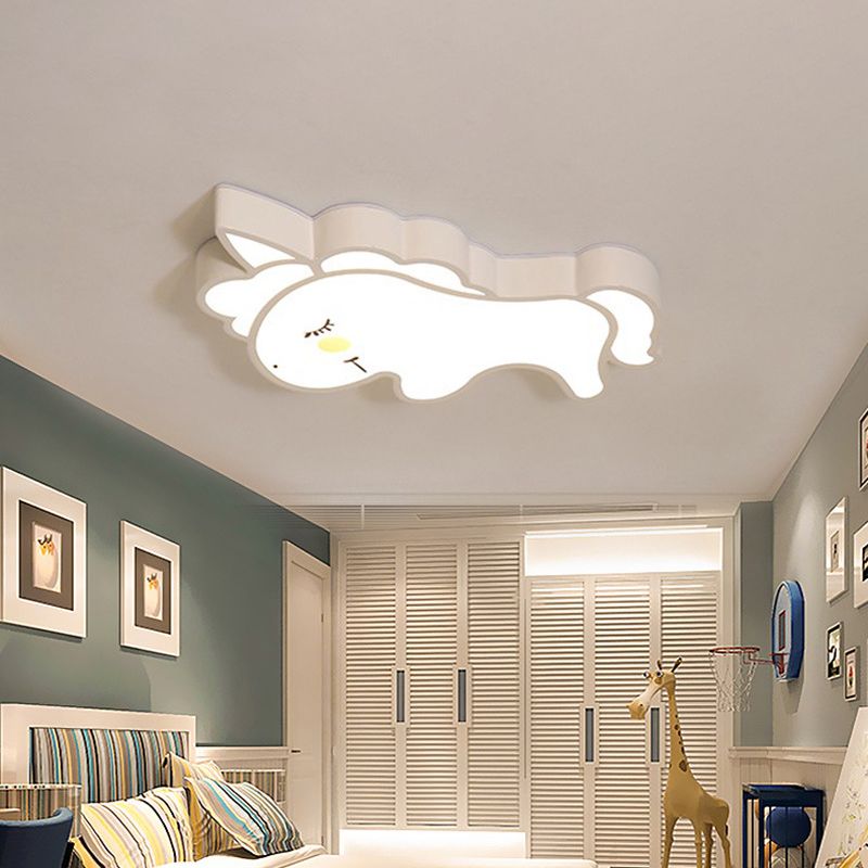 Animal Flush Mount Lamp Kid Metal LED Nursery Flushmount Ceiling Fixture in White
