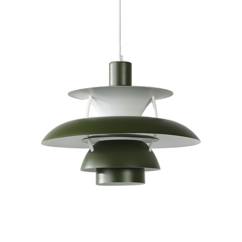 3 Layers Pendant Light with Flared Shade Macaron Style Aluminum 1 Light Black/Gray Hanging Lamp, 12"/16" Wide
