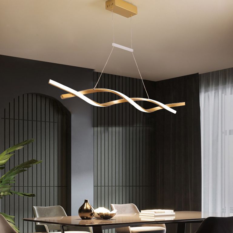 Metal Shaded Island Chandelier Light Minimalist Style LED Gold Pendant Lighting Fixture