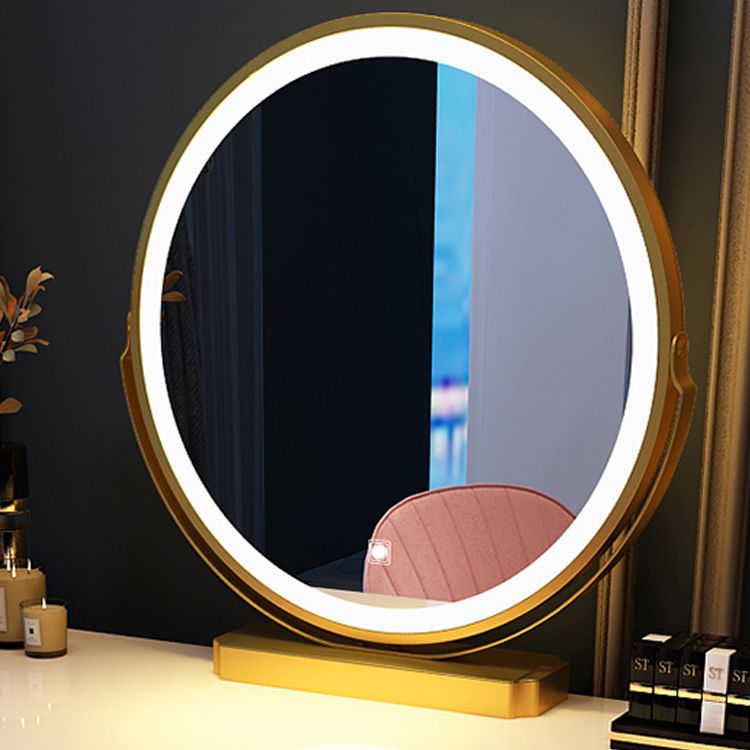 Contemporary Gold Lighted Mirror Bedroom With Drawer Wooden Make-up Vanity